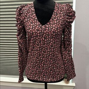 LOFT Pink and Black Textured Knit Top